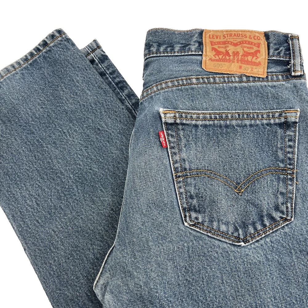 LEVI'S 505 Men's Size 32x36 Medium-Wash Classic Straight-Leg Denim Blue Jeans